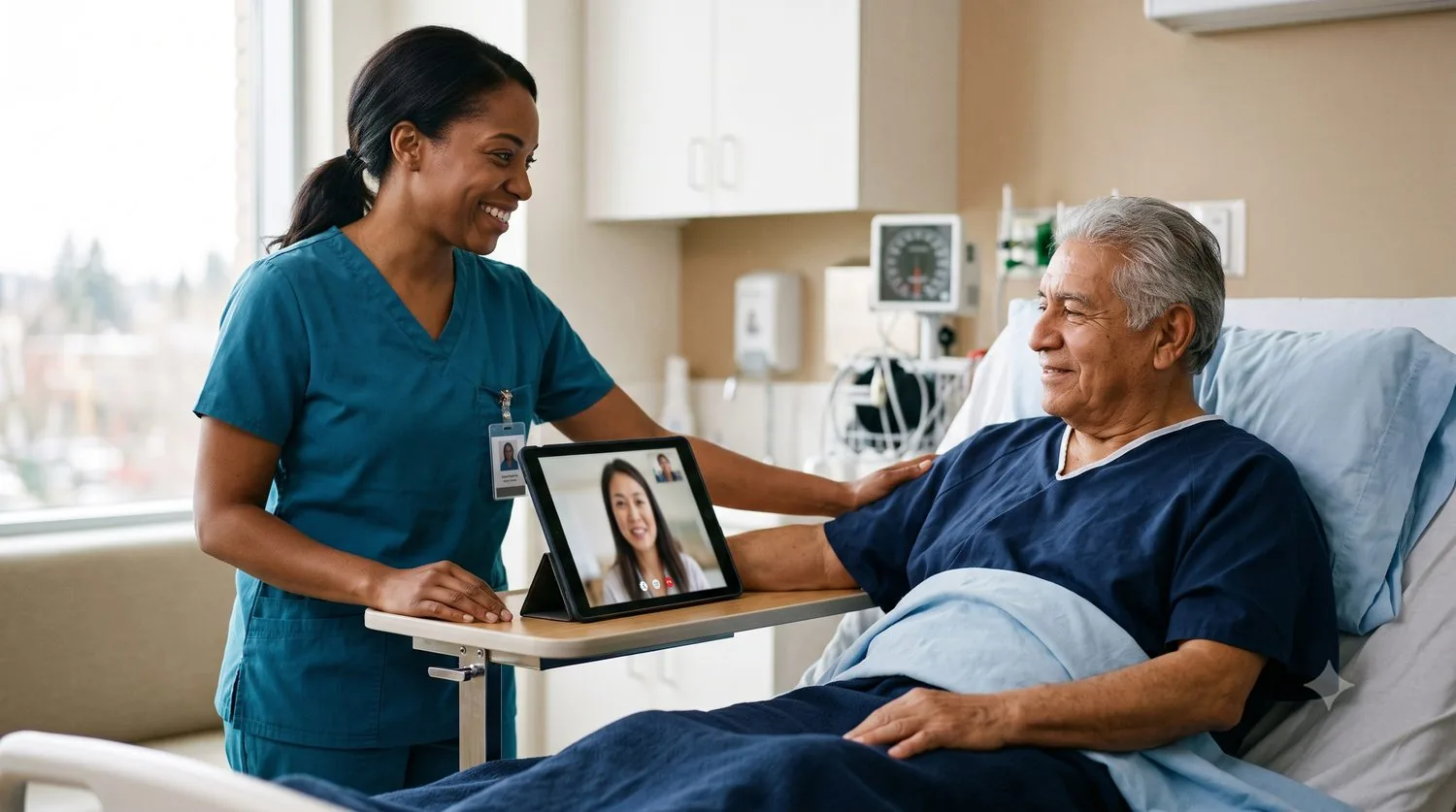 Medical interpreter working with a patient in a clinical setting